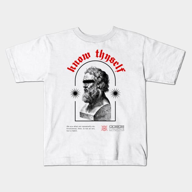 know thyself, philosophy streetwear Kids T-Shirt by ThirdEyeDesign